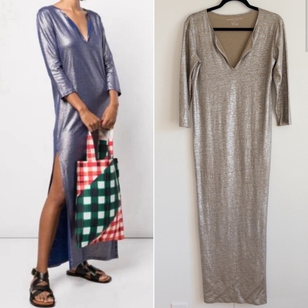 Majestic Filatures Linen Blend Metallic Long Sleeve Maxi Dress